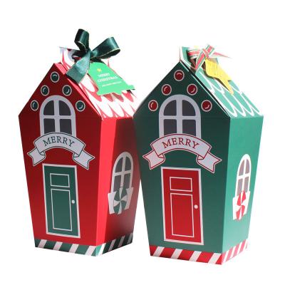 China Recyclable Christmas House Shape Candy Bags Christmas Gift Box Cookie Bags Packaging Christmas Box for sale