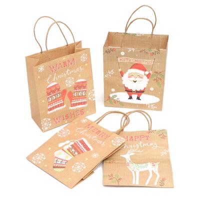 China Recyclable Christmas Kraft Paper Bags 6 Patterns Christmas Paper Bags Portable Christmas Party Gift Festive Bags for sale