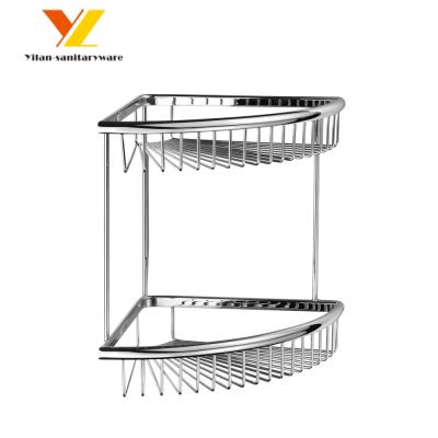 China Eco-friendly Double Tier Bathroom Metal Bathroom Soap Basket Brass Wall Mounted Shower Trolley for sale