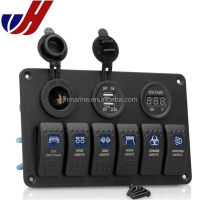 China Camper 12V DC Power Panel ON-OFF Switch Dual Ciga USB Socket Voltmeter Surface Mount for sale