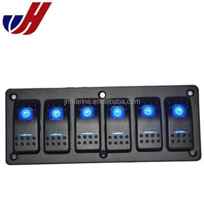 China 12V Rocker Switch Waterproof Aluminum Panel for Boat Car Marine 6 Gang Rocker Switches Rush 5 Pin 2 ON/OFF LED Backlit for sale