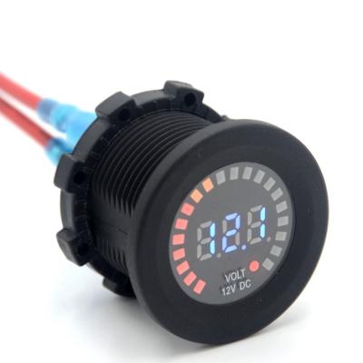 China DC Voltage Testing Marine DC 12/24V Waterproof Round Digital Battery Voltage Meter 12v Volt Voltmeter For Marine Boat Motorcycle Car for sale