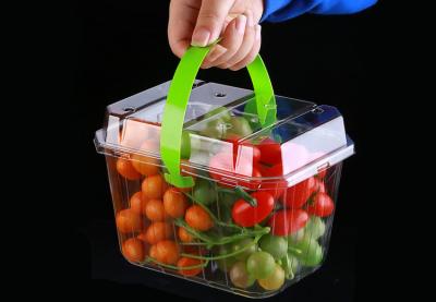 China La cesta de la cosecha de la fresa de la caja de embalaje de la cesta de mano de la fruta espesó las cajas transparentes disponibles portátiles con la manija en venta