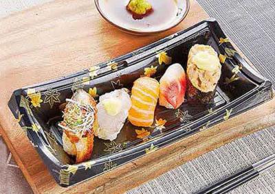 China Food Grade PS Rectangle Sashimi Platter Trays Sushi Disposable Plastic Packaging Box for sale