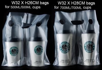 China Rectangular Shape Takeaway Carrier Bags With Handles For 2 Milk Tea Cups for sale