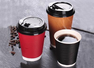 China 9oz 12oz 16oz 20oz 22oz Paper Ripple insulated Coffee Cups horizontal corrugated double layers hot drinking cups for sale