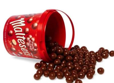 China Red 1500ml IML Containers For Chocolate Or Biscuit With Lid And Handle for sale