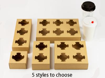 China Durable Takeaway Food Packaging Kraft Paper Cup Holder For Two Bubble Tea Cups for sale