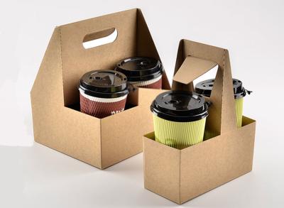 China 4 cups of beverage portable corrugated paper container milk tea cup holder package to takeaway coffee cups of 350-700ml for sale