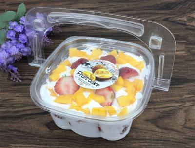 China Disposable transparent plastic PET hand basket small fruit salad cream mousse cake and pastry doggy box for sale