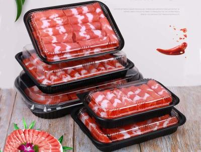 China Lamb roll box Beef roll tray food box black disposable plastic container for sale