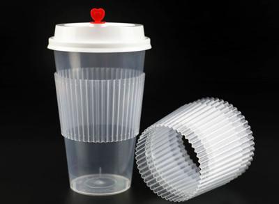 China Disposable Transparent Cup Sleeve PP Plastic Heat Insulation Coffee Milk Tea Paper Cup Cold and Hot Drinks Holders for sale