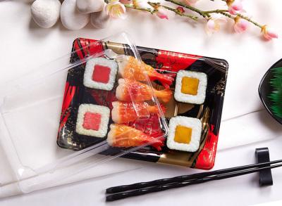 China Custom Printing Packing Disposable Sushi Party Tray With Clear Lid for sale