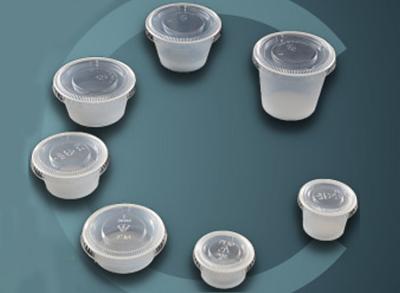 China 25ml Disposable Sauce Cups Dipping Takeaway Plastic Portion Cup With PET Clear Lid for sale