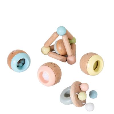 China CPC Musical Infant Newborn Baby Wooden Hand Rattle Toys Bed Bell Grab Toy Musical Sensory Educational Grab Biteer Teether for Toddler for sale