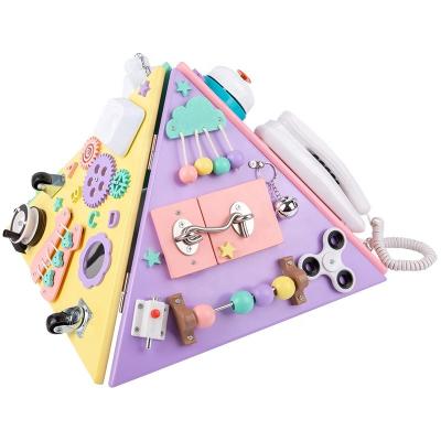 China Improve Child's Manual Ability Wooden Felt Mfc Busy Board Pyramid Busy House Led Buttons Sensory Toys Busy Board Spinner Unlocking Teaching Aids For Kids for sale