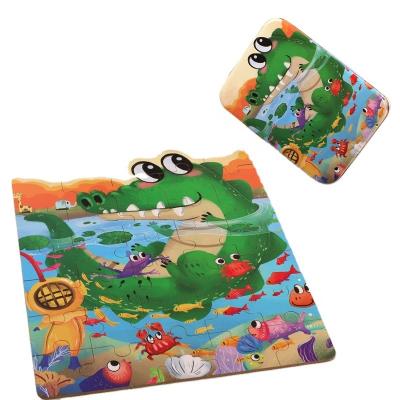 China Cartoon Toy Cpc 50 Pieces Iron Box Wooden Alien Shape Puzzles Animal Prince Princess Pirate Jigsaw Puzzle Toys Educational Toy For Children for sale