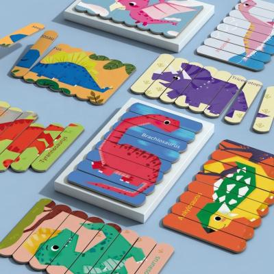 China Cartoon Toy Cpc Iron Box 8 Pieces Double Side Wooden Princess Puzzle Toy Brain Teaser Dinosaur Animal Traffic Jigsaw Toys For Children for sale