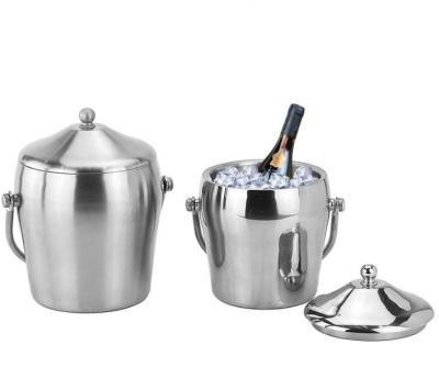 China Durable thickening stainless steel double ice bucket with cover/eardrum portable ice barrel heat champagne cold barrel double for sale