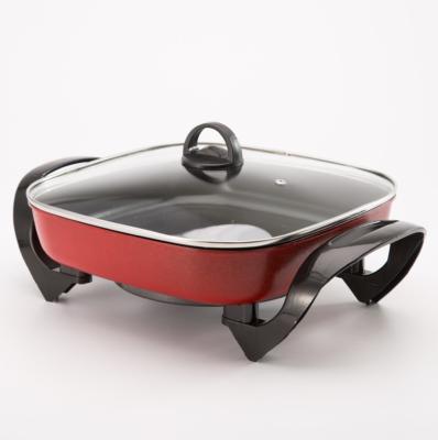 China Amazon Success Electric Square Casserole Easily Cleaned Nonstick Frying Pan with Tempered Glass Lid Smokeless Hotpot with Wholesale Price for sale