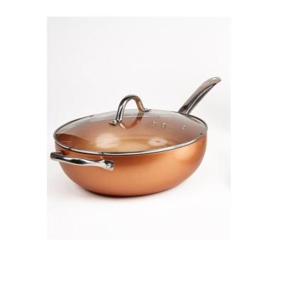 China Hot Sale Copper Wok Chinese Viable TV Show Cooking Pot With Steamers Ceramic Coating Stainless Steel Handle High Quality Wok Pan Pans for sale