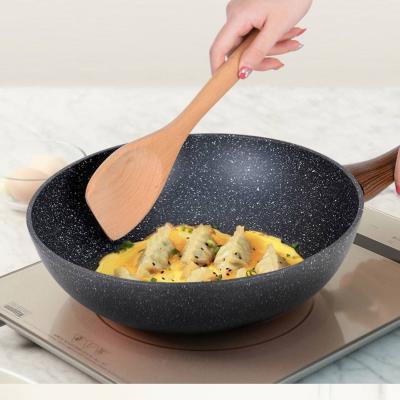 China 6 Layer Wok Viable High Quality Nonstick Marble Coating Pan With Drak Handle Makers Wood Frying Pans With Induction Bottom for sale