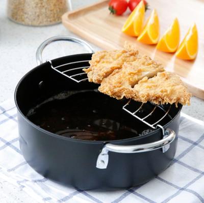 China Viable Carbon Steel Deep Fryer Pot with Non-Stick Japanese Deep Fryer Pot Wholesale Japanese Tempura Pot Oil Holder Students Two Ears Hot Pot Cookware for sale