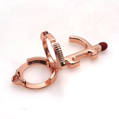 China Shiny Rose Gold Bottle Opener Mobile Phone Holder Stylus Metal Eco-friendly Good Quality No Touch Door Opener Key Chain for sale