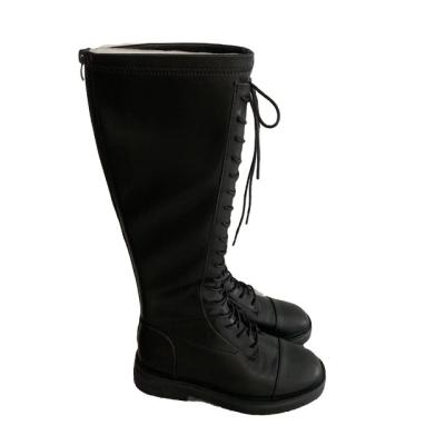 China Deodorization 2021 New All-match Knight Knee Long Flat Boots Women's High Boots Leather Trim Riding Boots for sale