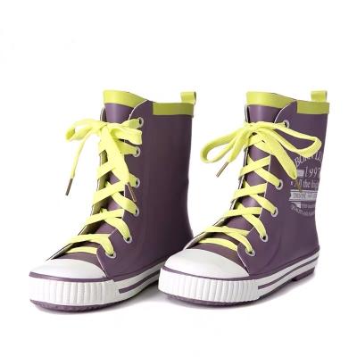 China Cheap Waterpoof Shoes Lace Style Purple Kids Rain Boots Rubber Wellies for sale