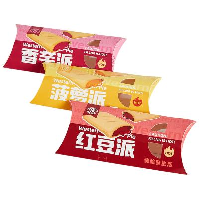 China Recycled Materials Yellow Cardboard Roll-Box Cardboard Customized Printed Apple Fruit Pillow Pie ​​Takeout Packaging Box for sale