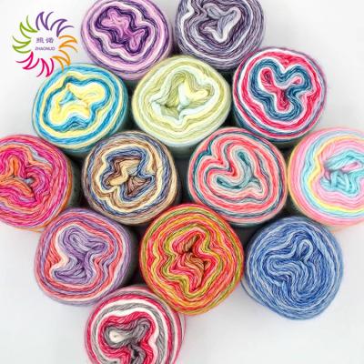 China ZHAONUO Thick Warm 100g Rainbow Color Anti-Static DIY Crochet Knitting Soft Handwoven Baby Milk Cotton Cake Crochet Yarn for sale