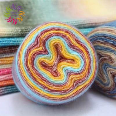 China ZHAONUO Crochet 100g Cotton Wool Blend Rainbow Cake Antistatic Reflective Knitting Acrylic Yarn for sale