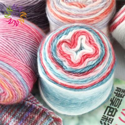 China Cheap colorful ZHAONUO ball bobbel cake yarn anti-static gradient soft merino wool-acrylic cotton blend crochet yarn for sale