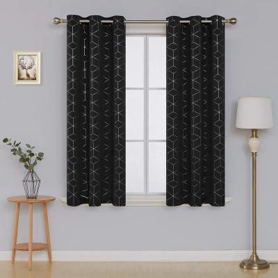 China Thermal Insulated Silver Curtain Diamond Foil Print Room Darkening Blackout Blackout Drapes Grommet for Bedroom for sale