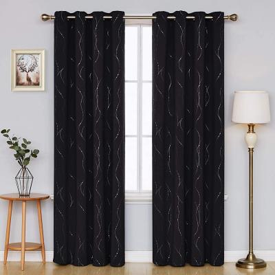 China Blackout Blackout Curtains Wave Line With Dots Foil PartyPrinted Grommet Blackout Curtains For Living Room Small Window for sale