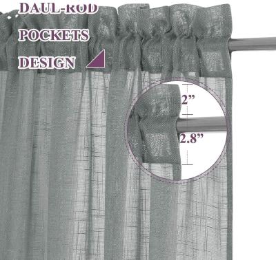 China Green Sheer_Curtains Gray Rod Pocket Bedroom Window Panels Blackout Canvas for sale