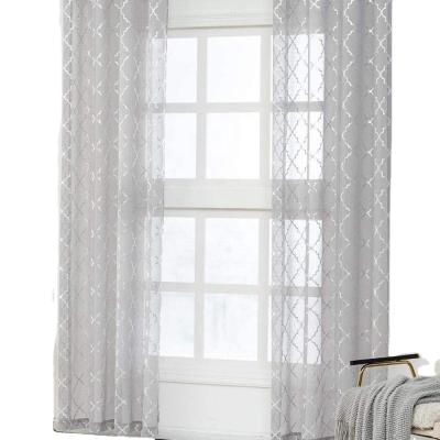 China American Style Panels Fabric Trellis Pure White Turkish Gold Foil Curtains For Living And Bedroom for sale