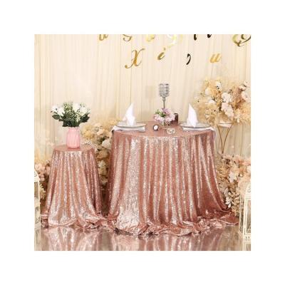 China Amazon Round and Rectangle Waterproof Bestselling Rose Gold Wedding Sequin Table Cloth for sale