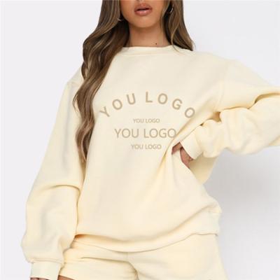 China Custom Logo Women Athletic Ribbed Crew Neck Loose Sweatshirt Anti-Wrinkle Longer Drop Shoulder Sleeve Fleece Cotton Hoodies for sale