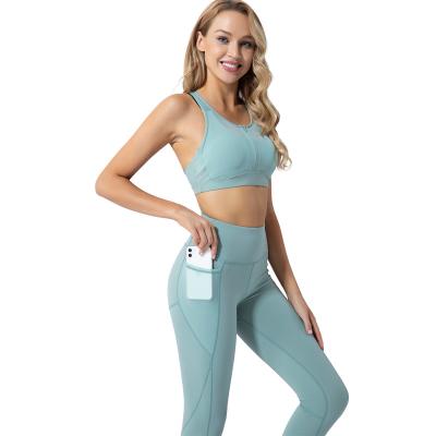 China Wholesale Custom Breathable Yoga Pants Yoga Pants Ladies And Women Fitness Sports Bra Set OEM Private Label With Pocket Suit for sale