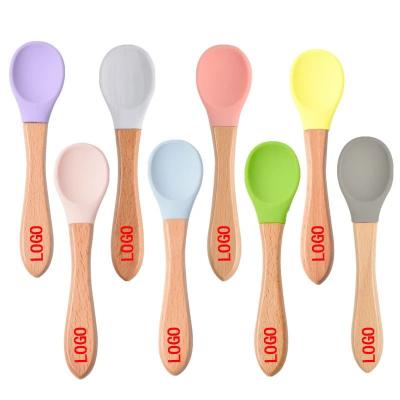 China Amazon Hot Selling Bpa Free Silicone Spoon Kids Silicone Spoon Wholesale Hot Amazon Baby Wooden Spoon For Training for sale