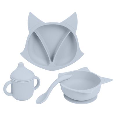 China 100% Eco-friendly/Bpa Free Silicone Feeding Bowl Non-toxi Wholesale Food Grade Silicone Baby Feeding Dish Set with Spoon Set for sale