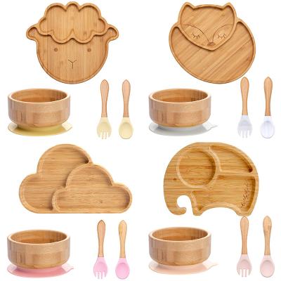 China 100% Eco-friendly/Eco-friendly Non-toxi Baby Bamboo Dish Set Baby Dinner Wooden Dish Baby Suction Dish Bamboo Set for sale