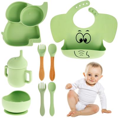 China 100% Eco-friendly/Elephant Dish Baby Bowl Hot Sale Non-toxi Bpa Free Waterproof Silicone Baby Set And Feeding Spoon Child Dining Eating Silicone Tableware for sale