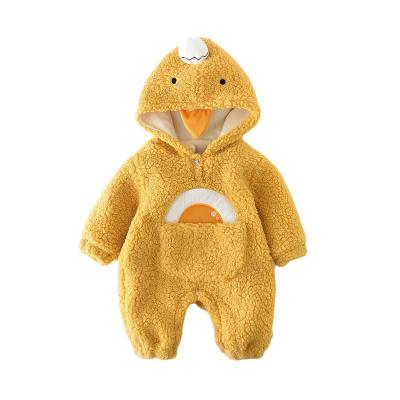 China Antibacterial Plush Duck Jumpsuit Toddlers Baby Long Yellow Cartoon Sleeves Onesie Rompers Baby Hooded Romper for sale