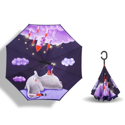 China New Minimalist Cartoon Children's Umbrella C Handle Inverted Double Logo Windproof Umbrella Children's Umbrella Customization for sale