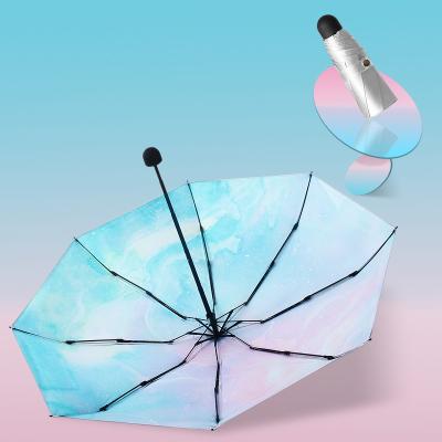 China Minimalist Popular Bone Glue Five 8 Fold Umbrella Sunscreen Folding Parasol Advertising Titanium Silver Logo for sale