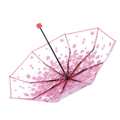 China 3 LOGO Umbrella Cherry Blossom Transparent Umbr Folds Custom Wholesale Minimalist Cover Vision Rainbow Umbrella Transparent Umbr for sale