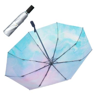 China New Minimalist Titanium Glue Three Times Umbrella Sunscreen Folding Parasol Silver Advertising Umbrella for sale